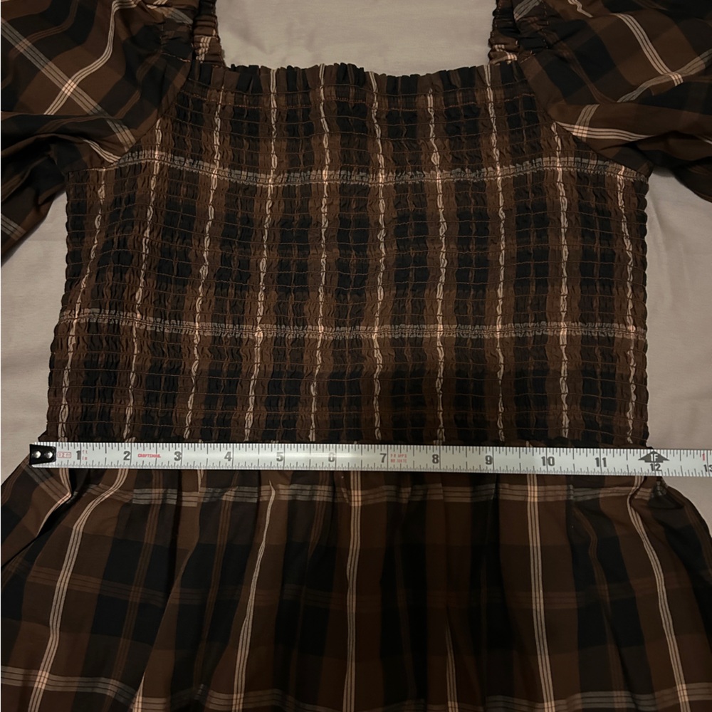 J Crew plaid print smocked midi dress in brown black Size XS - Picture 6 of 12